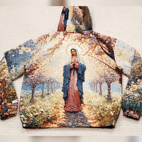 Nickscacchetti Jaquard Tapestry Jesus/ Blessed Mother Mary Hoodie Adult Med NWOT - Picture 2 of 16